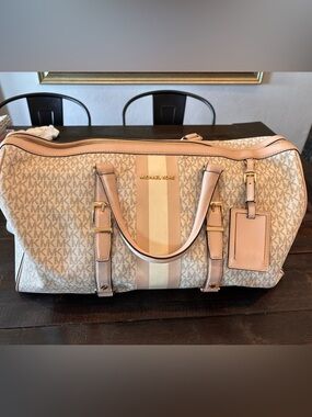 Michael Kors Beige & Blush Signature Duffel Bag
